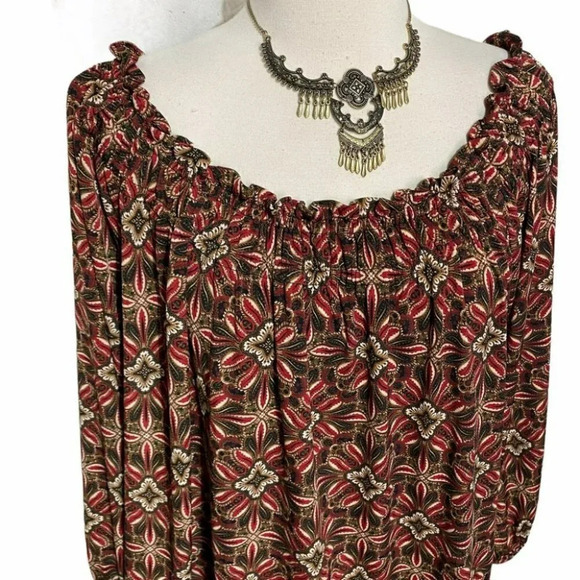 Rafaella XL black boho lace trim smock top Peasant Hippie Casual Festival - Picture 2 of 6